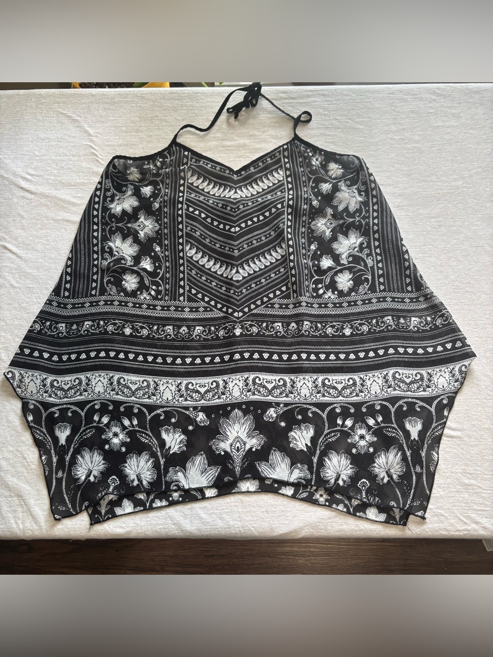 Maurices Black White Floral Geometric Sheer Backless Halter Tank Top L
